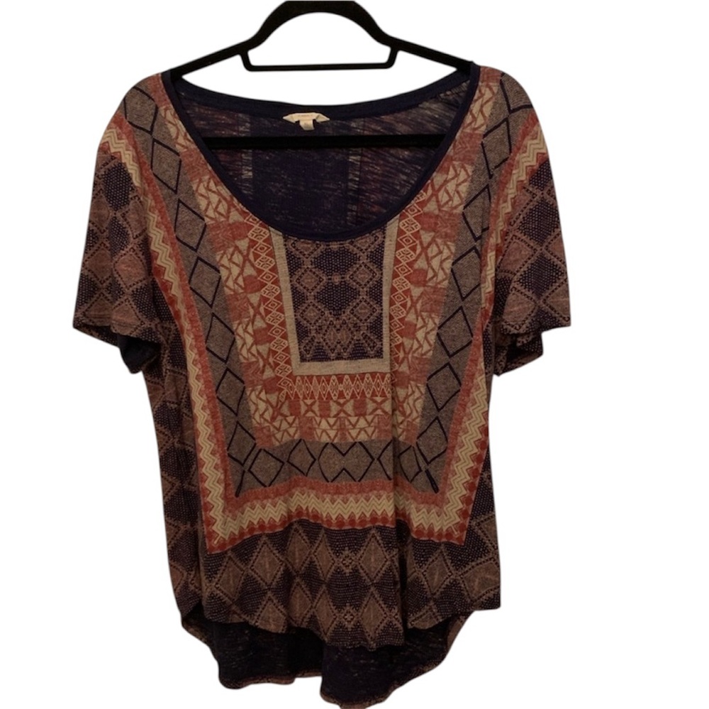 Lucky Brand Geometric Blue & Red Top